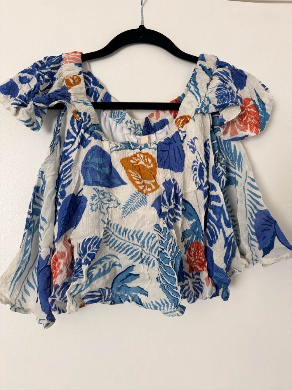 RAGA White Off-Shoulder Floral Crop Top with Blue and Orange Print